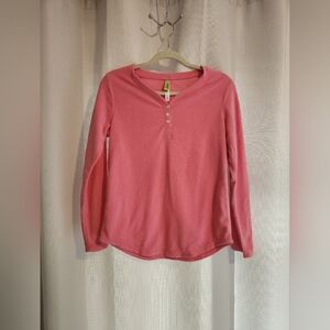 HUE Women's Pink Long-Sleeve Henley Top, Size M